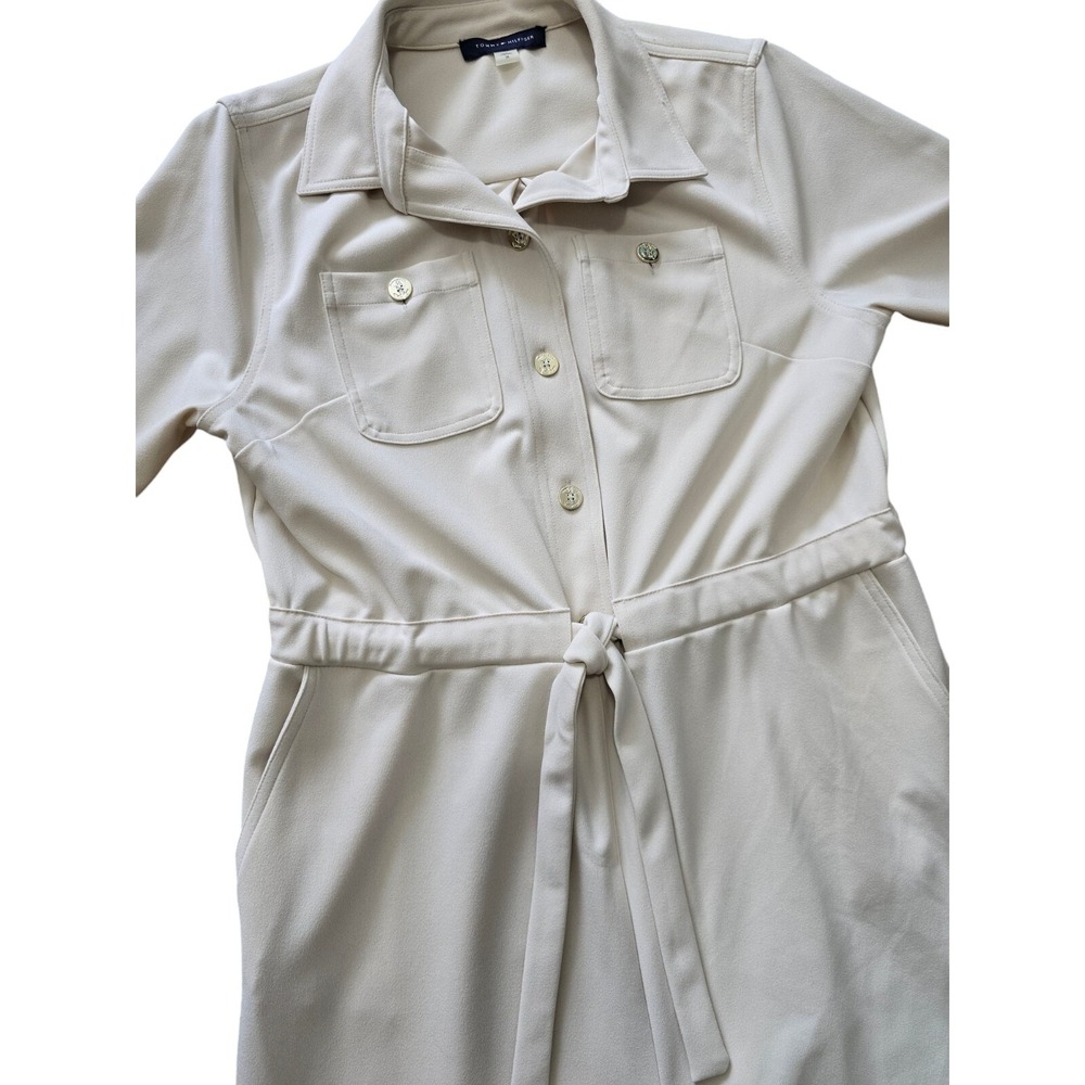 Tommy Hilfiger Womens‎ Button Front Jumpsuit Size 14 Ivory Wide Leg Cropped Work - Picture 3 of 11